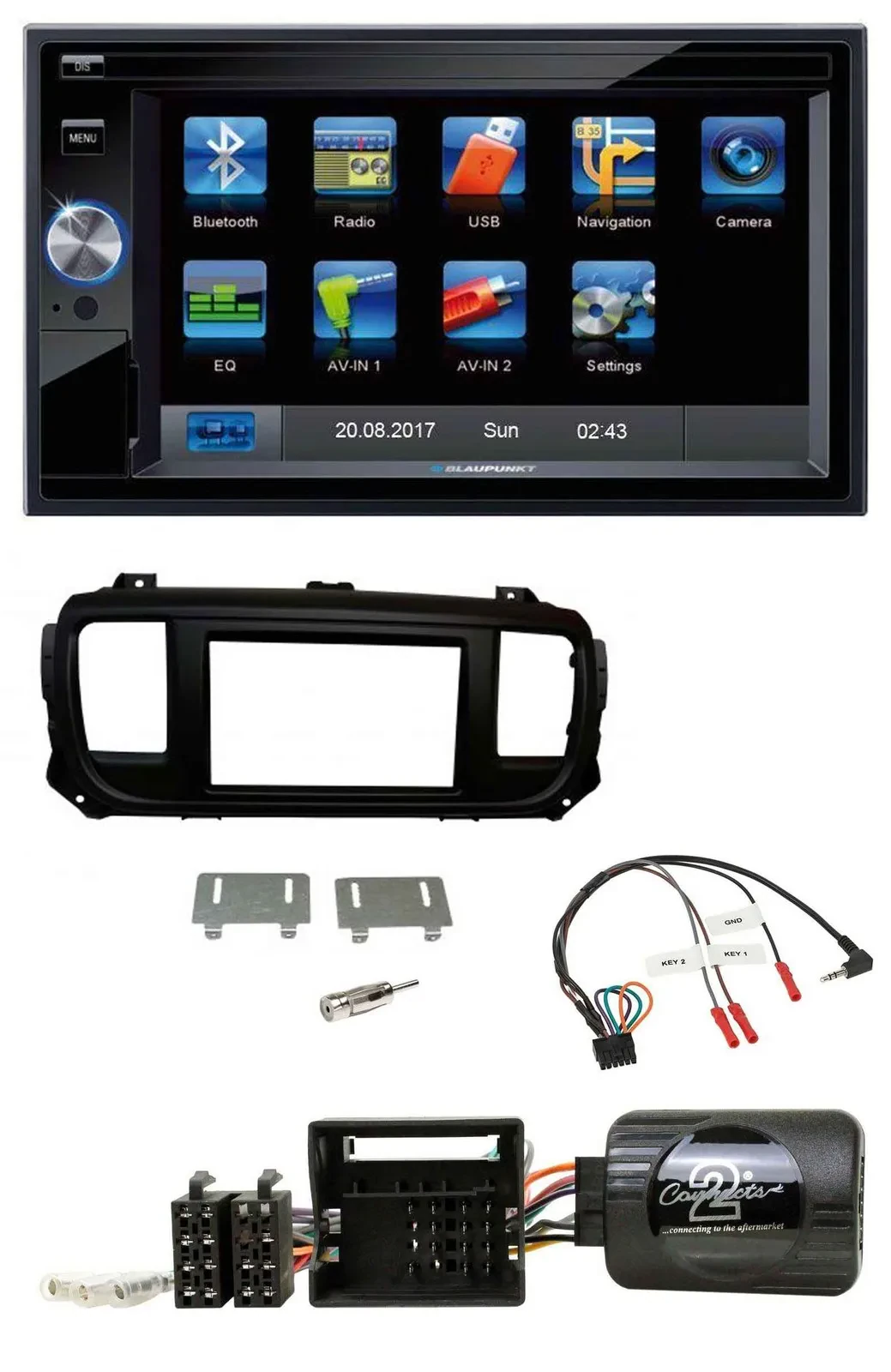 Blaupunkt 2DIN Bluetooth TMC USB Lenkrad SD Navigation für Toyota Proace Citroen