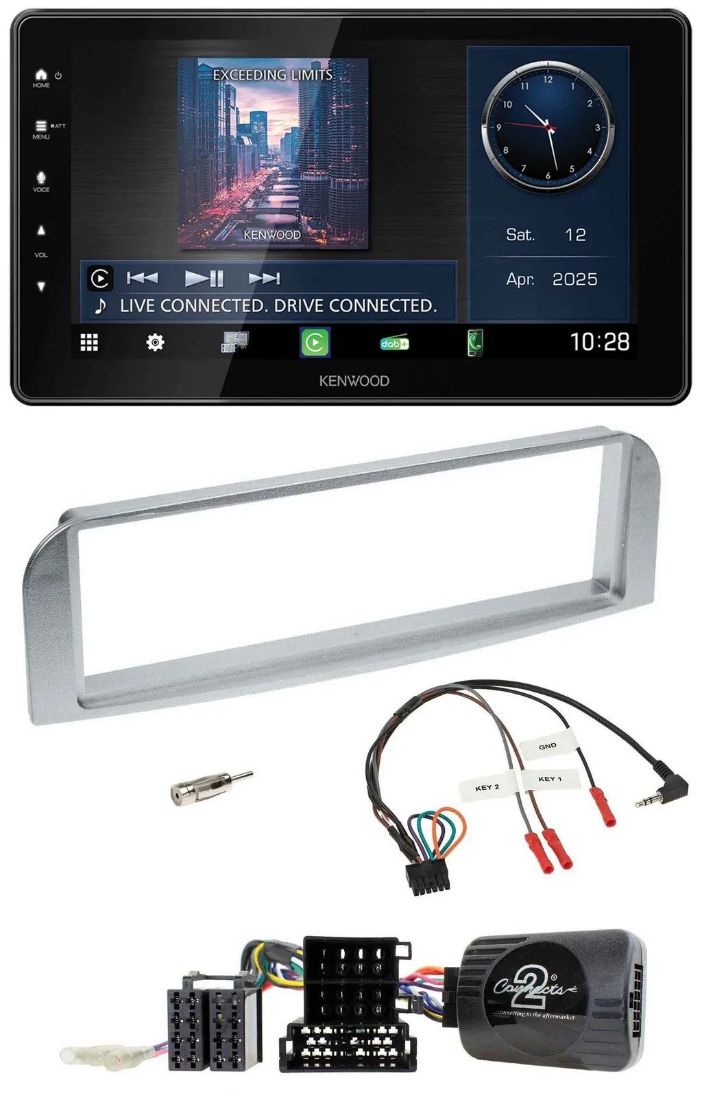 Автомагнитола Kenwood Bluetooth, USB, DAB, с поддержкой управления на руле, для Alfa Romeo GT/147 (2007–2010), серебристо-серая