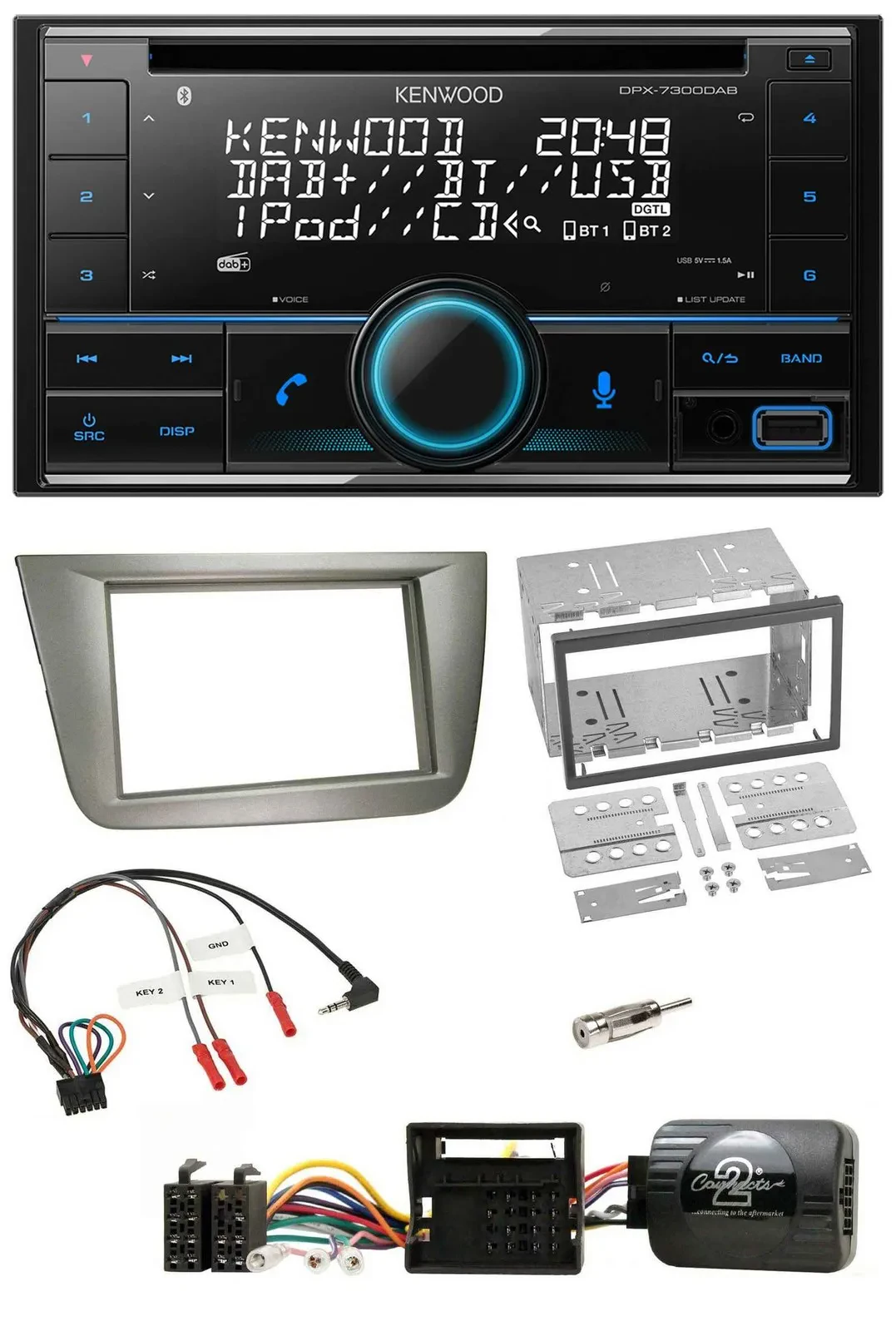 Kenwood CD 2DIN DAB USB Lenkrad Bluetooth Autoradio für Seat Toledo Altea silber