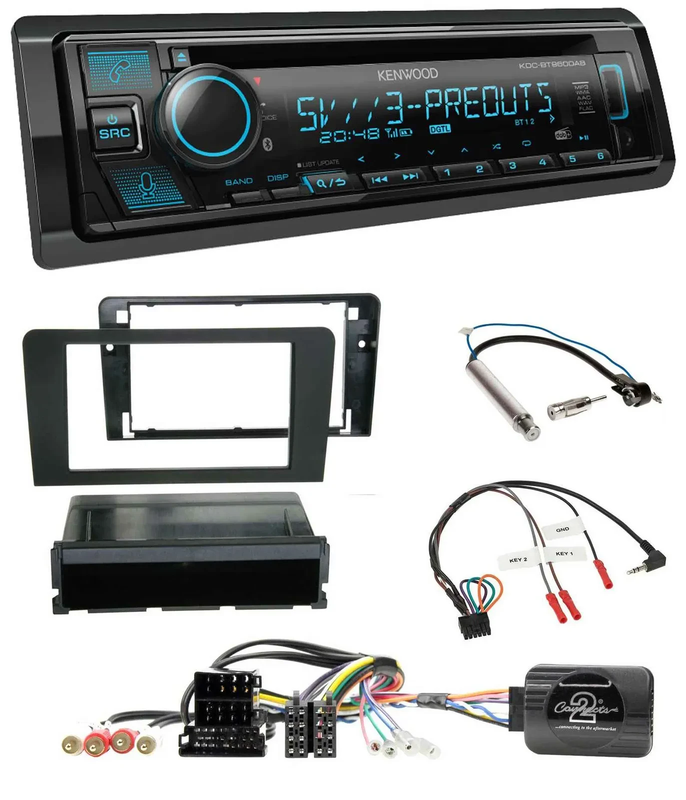 Kenwood Bluetooth USB CD Lenkrad DAB Autoradio für Audi A3 Symphony ISO 8P 2003-