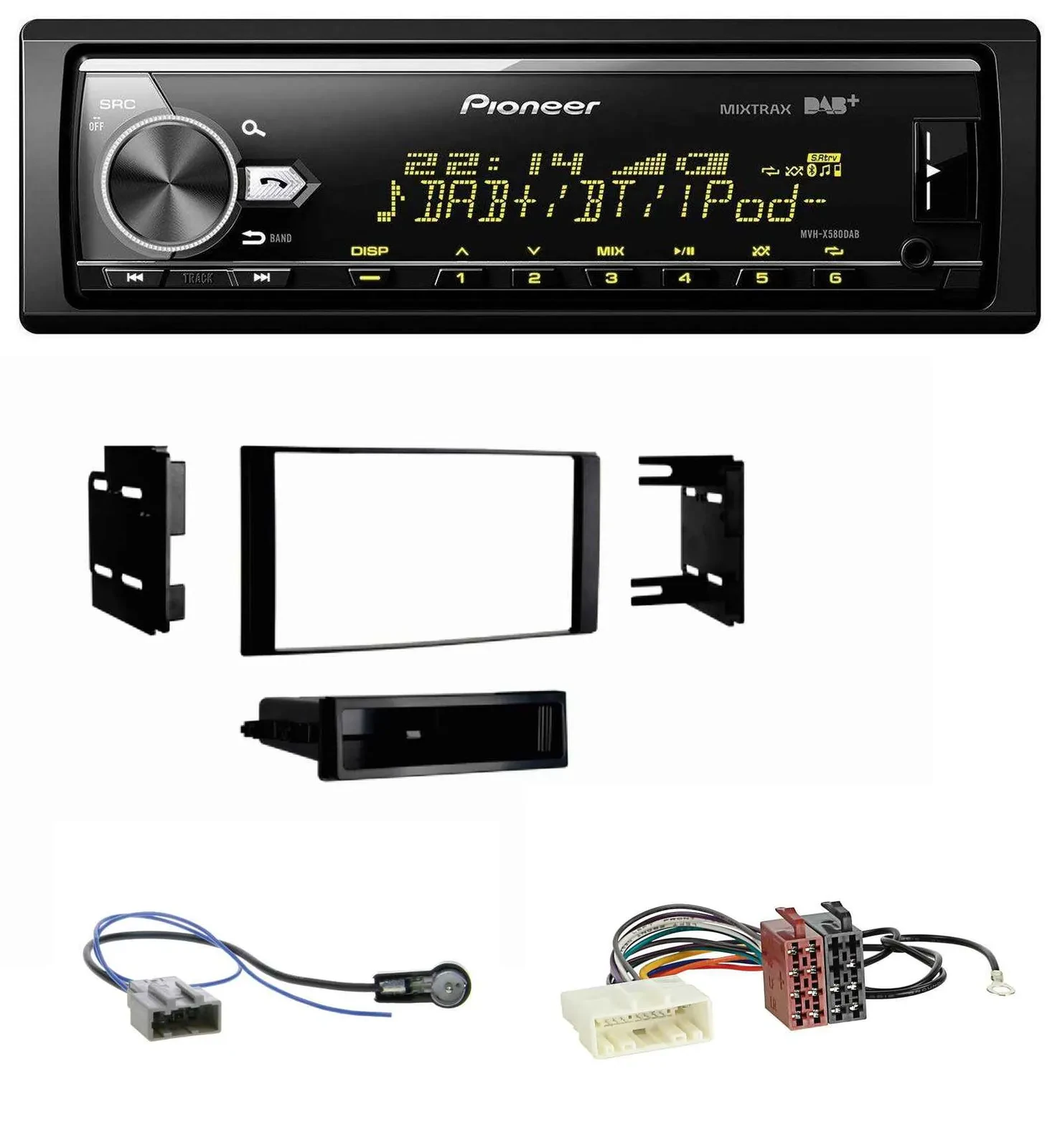 Автомагнитола для Nissan Micra 2013–2017 Pioneer Bluetooth, USB, DAB, MP3, черный матовый