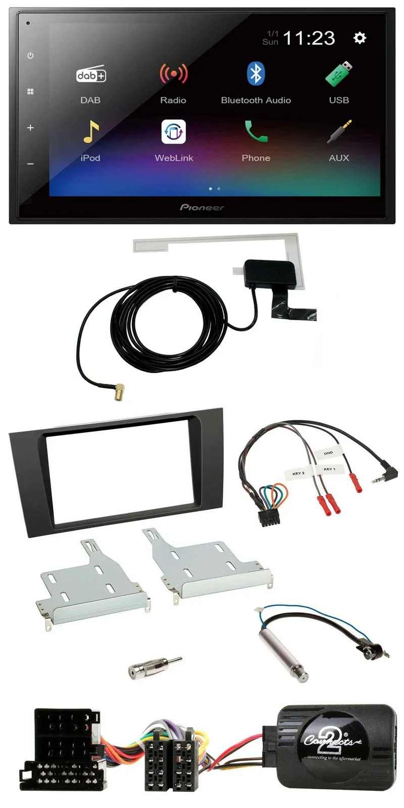 Pioneer DAB Lenkrad Bluetooth 2DIN USB Autoradio für Audi A4 1999-2001