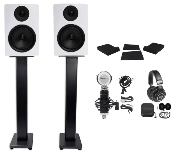 2) Rockville APM6W 6.5" 350w Studio Monitors+36" Stands+Pads+Headphones+Mic