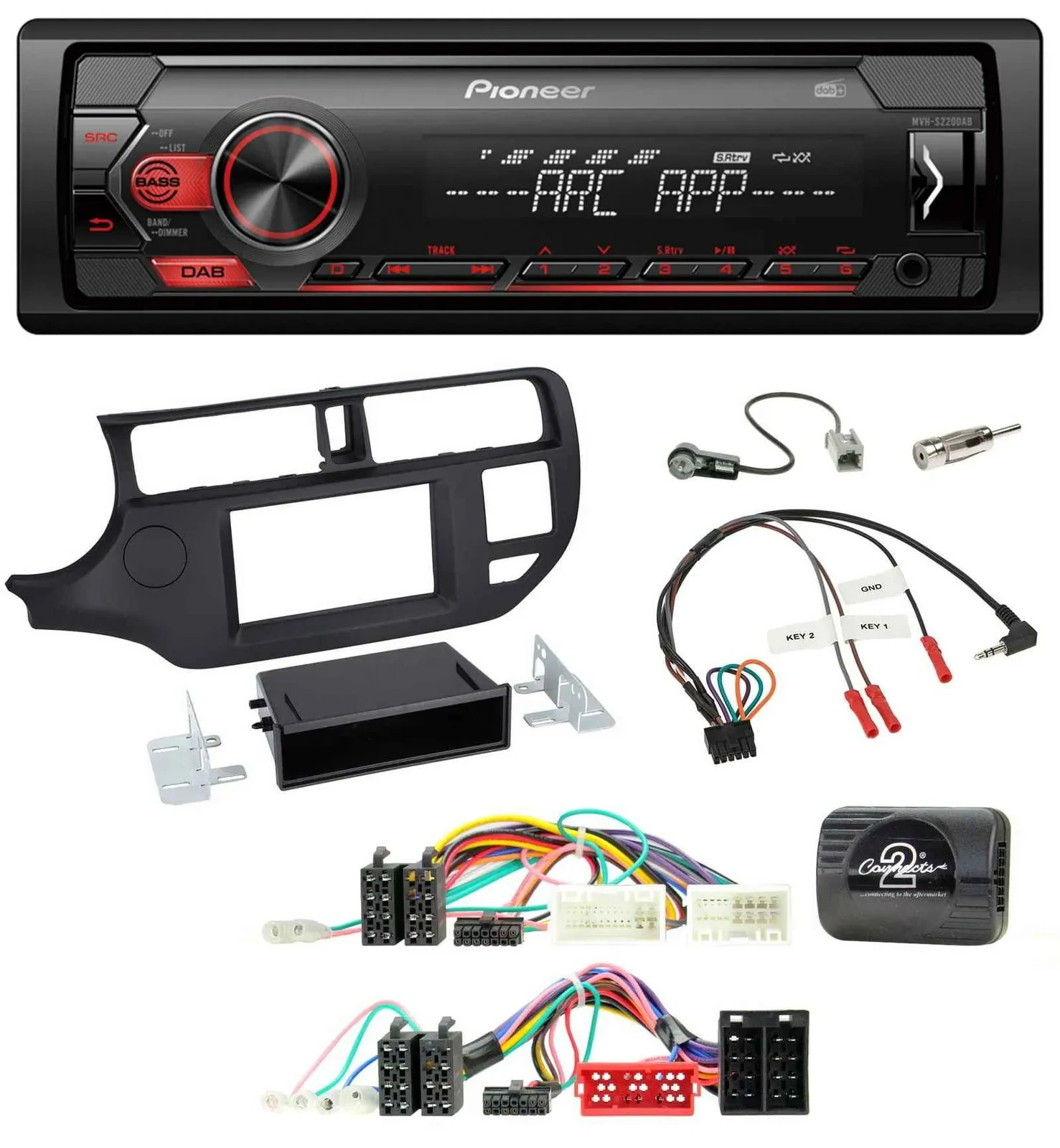 Автомагнитола для Kia Rio UB (2011–2015) Pioneer 1-DIN, DAB, MP3, USB, черная, поддержка кнопок на руле