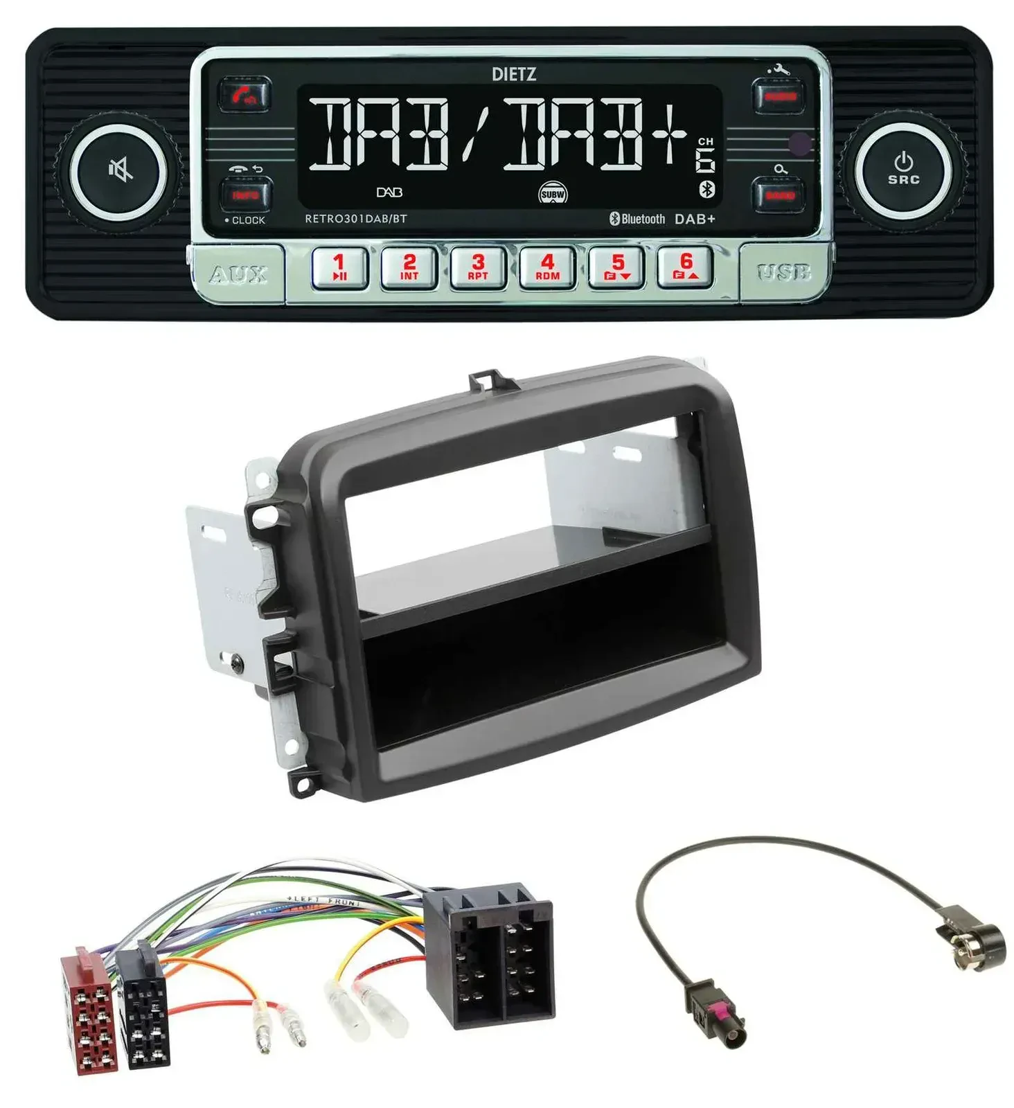 Dietz USB DAB MP3 Bluetooth Autoradio für Fiat 500L (mit ISO, ab 2012)