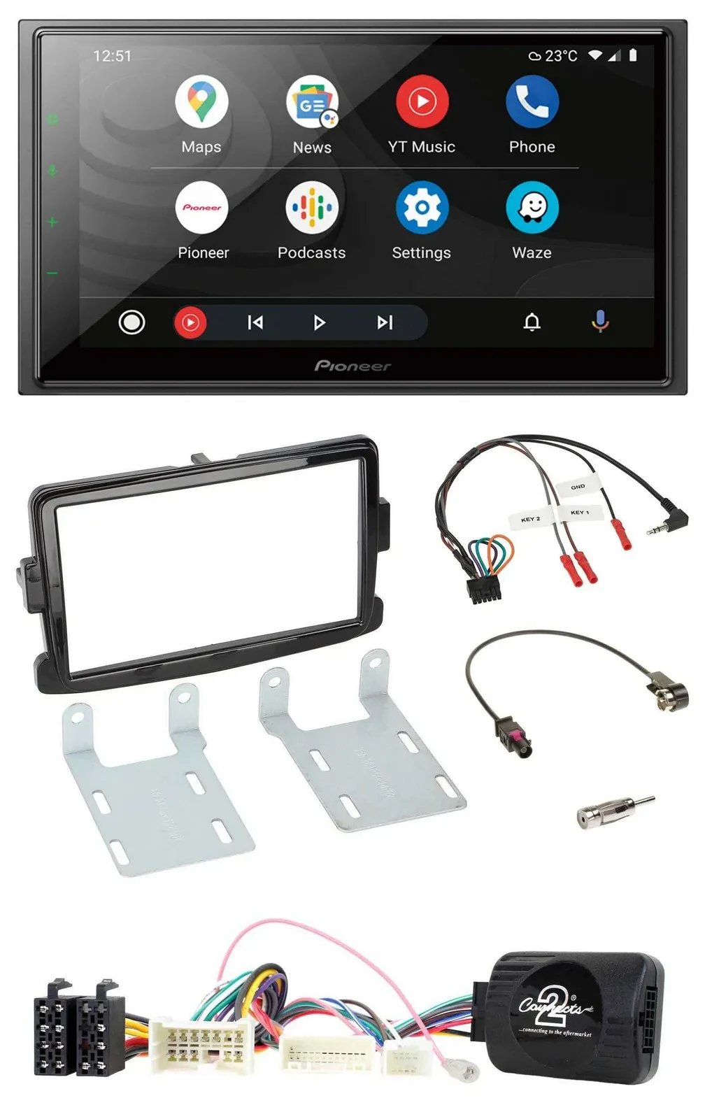 Pioneer USB 2DIN DAB Lenkrad Bluetooth Autoradio für Dacia Sandero ab 13 piano-s