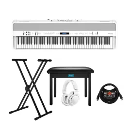 Roland FP-90X 88-Key Digital Piano White w/Headphones, Adjustable Stand Bundle