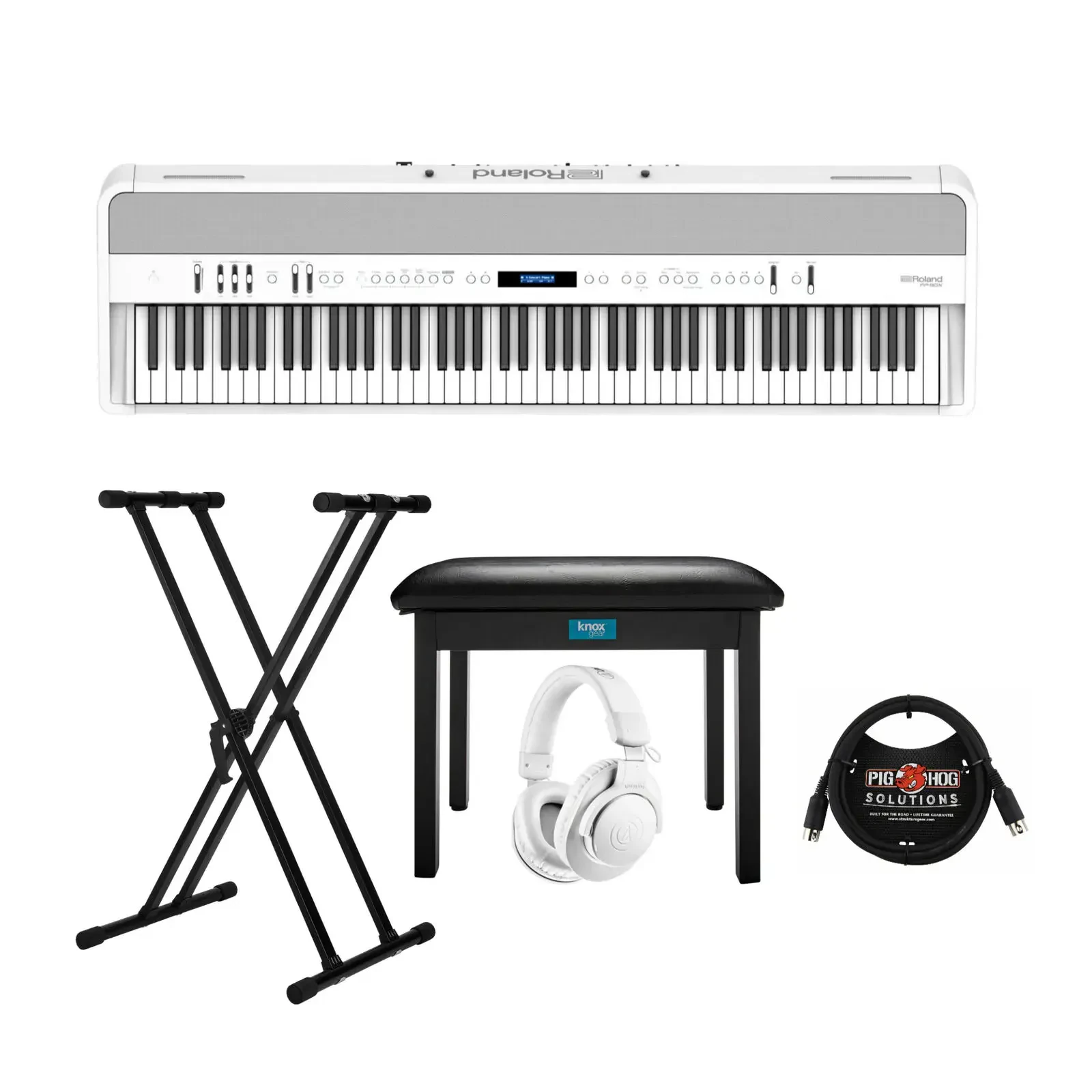 Roland FP-90X 88-Key Digital Piano White w/Headphones, Adjustable Stand Bundle