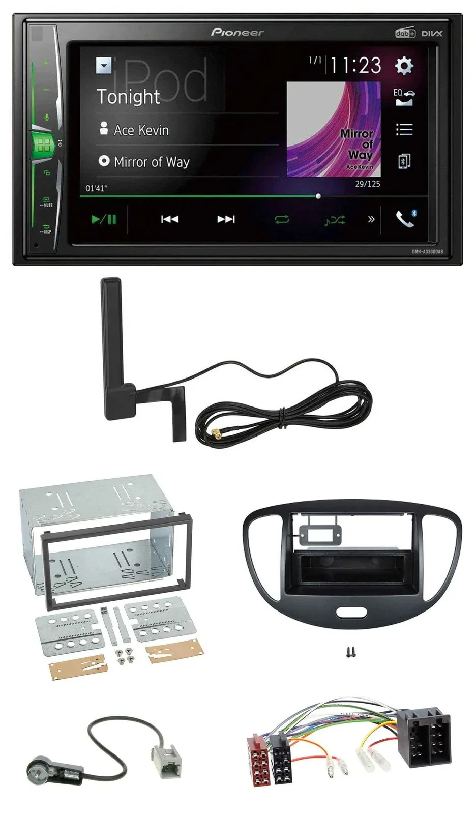 Автомагнитола Pioneer 2DIN, DAB, Bluetooth, AUX, MP3, черная, для Hyundai i10 (2008–2013)