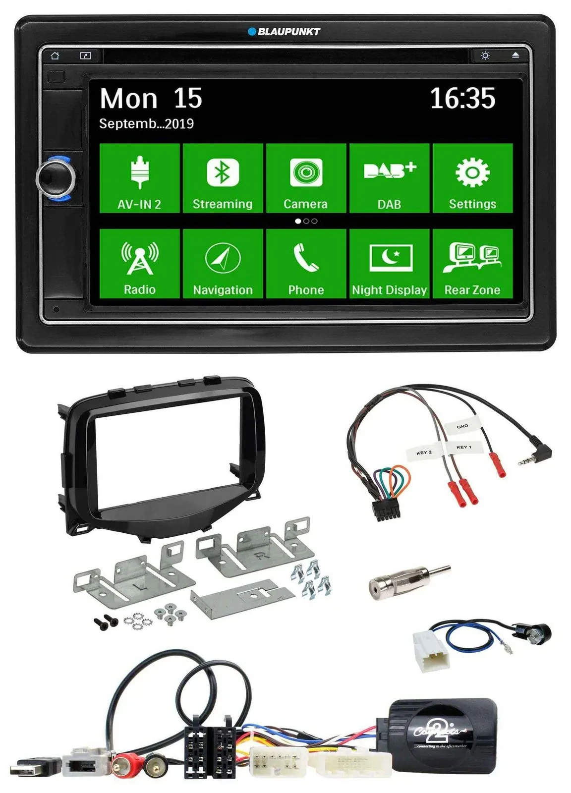 Blaupunkt Bluetooth 2DIN Lenkrad DAB USB TMC Navigation für Toyota Aygo 2014-202