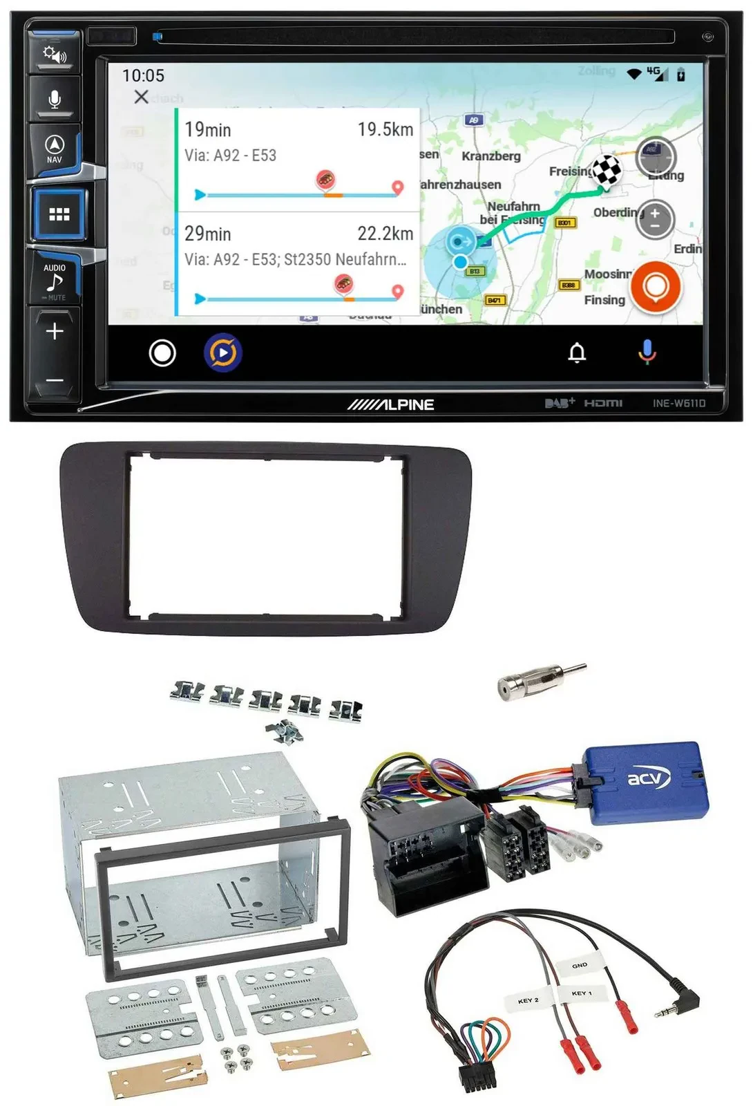 Alpine Bluetooth TMC USB DAB 2DIN Lenkrad Navigation für Seat Ibiza ab 08 azabac