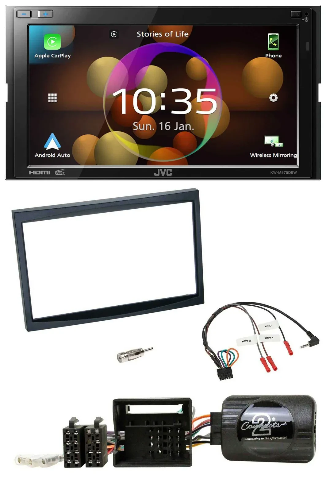 JVC DAB Lenkrad 2DIN Bluetooth USB Autoradio für Citroen C2 C3 Berlingo Jumpy Fi