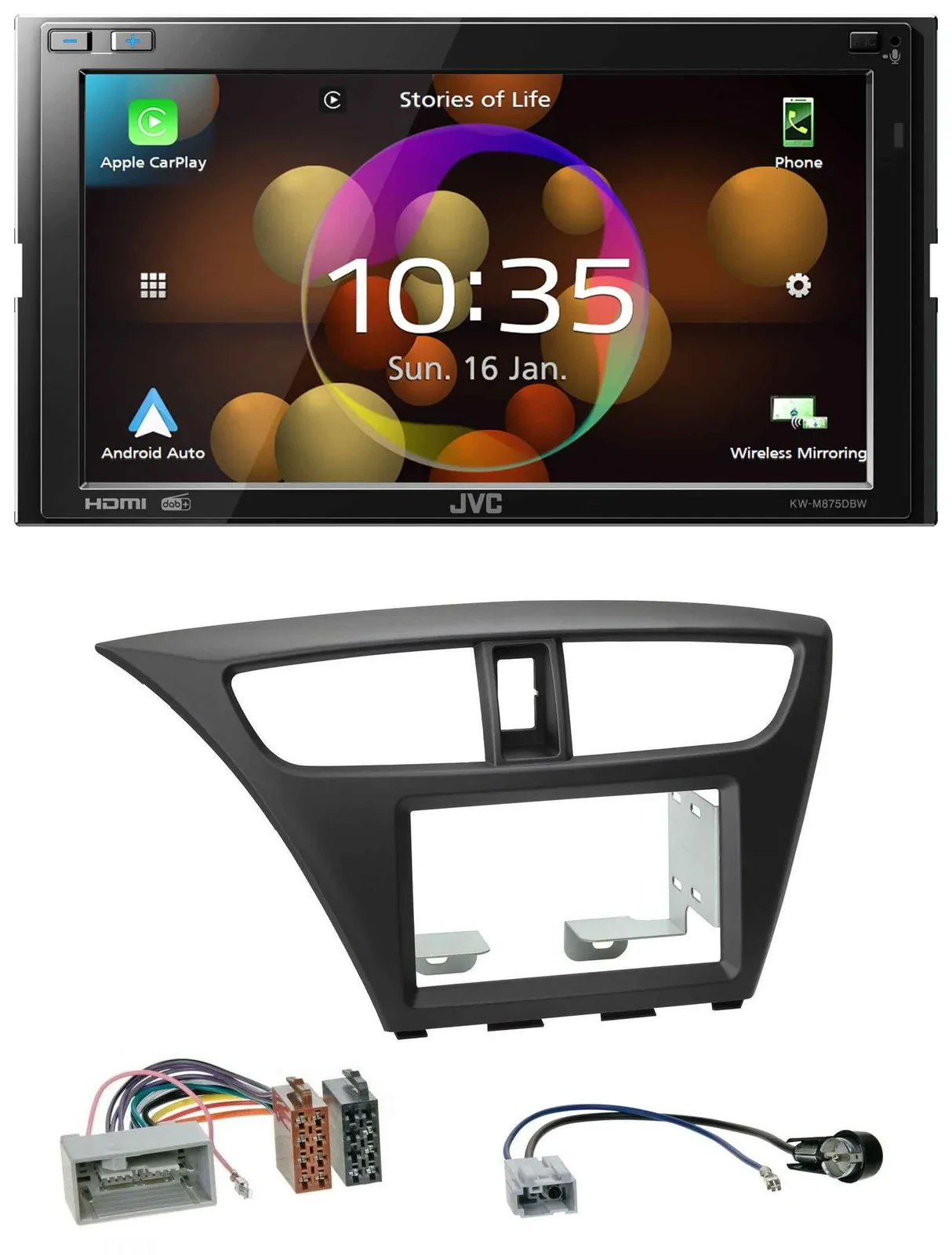 JVC DAB MP3 2DIN Bluetooth USB Autoradio für Honda Civic Hatchback ab 12