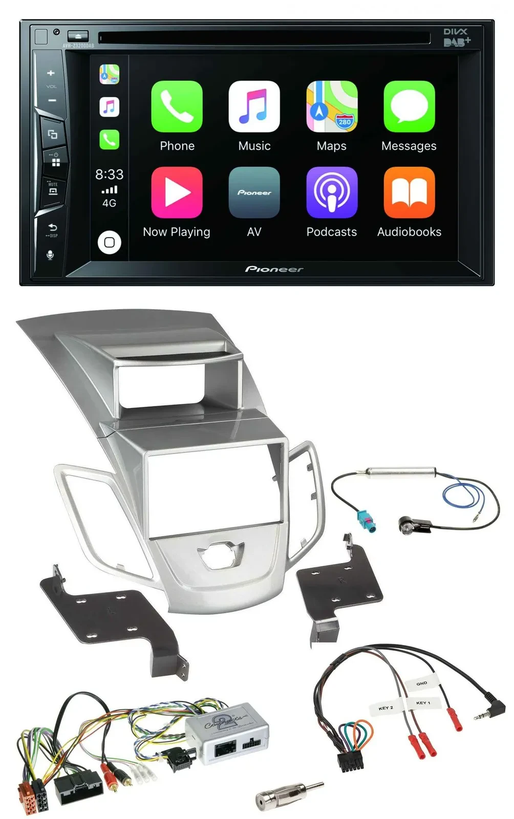 Pioneer Lenkrad USB DVD Bluetooth DAB 2DIN Autoradio für Ford Fiesta 2010-17 Dis