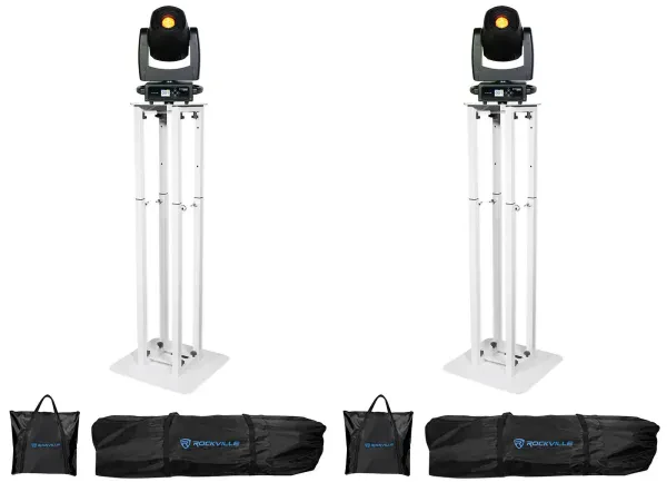 (2) Eliminator Lighting ADJ Stryker Spot LED Moving Head Lights+Totem Stands