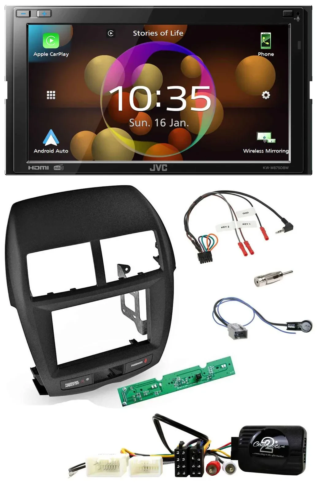 JVC DAB Lenkrad 2DIN Bluetooth USB Autoradio für Mitsubishi ASX 2010-2014