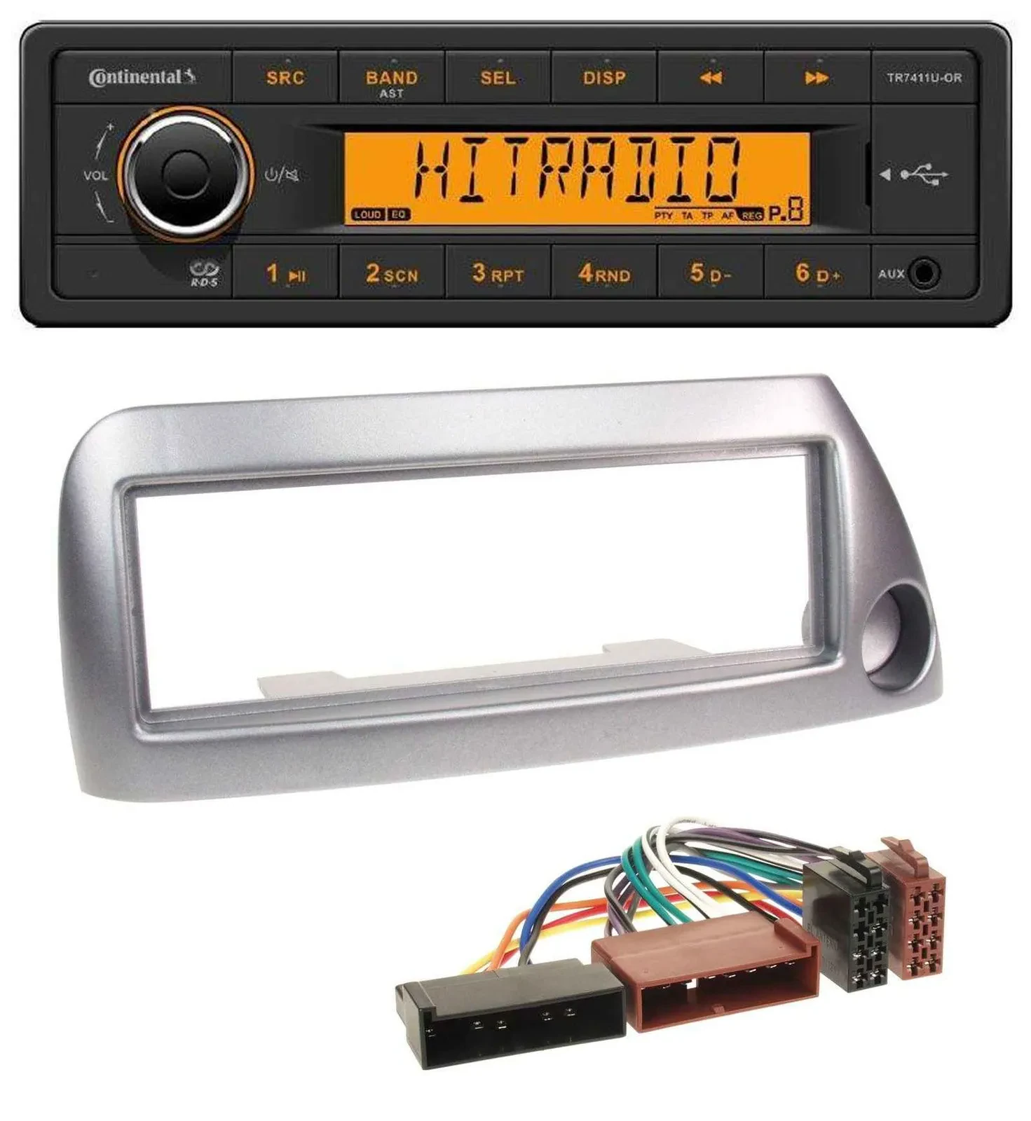 Continental 1DIN USB AUX MP3 Autoradio für Ford Ka bis 2008 silber-metallic