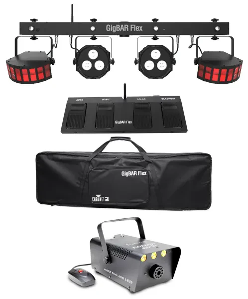 Chauvet DJ GigBAR Flex w/ 2) Derby+2) Par Can Lights+Footswitch+LED Fog Machine