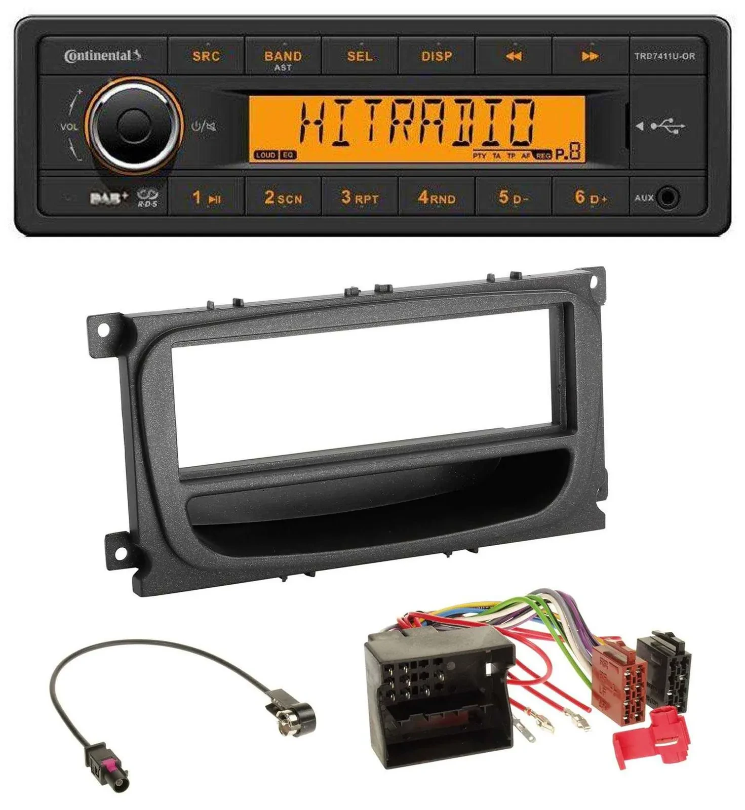 Continental 1DIN DAB MP3 AUX USB Autoradio für Ford Mondeo S-Max 07-14 Ablagefac