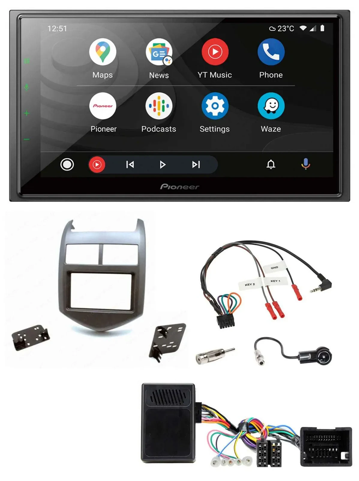 Pioneer USB 2DIN DAB Lenkrad Bluetooth Autoradio für Chevrolet Aveo ab 11 dunkel