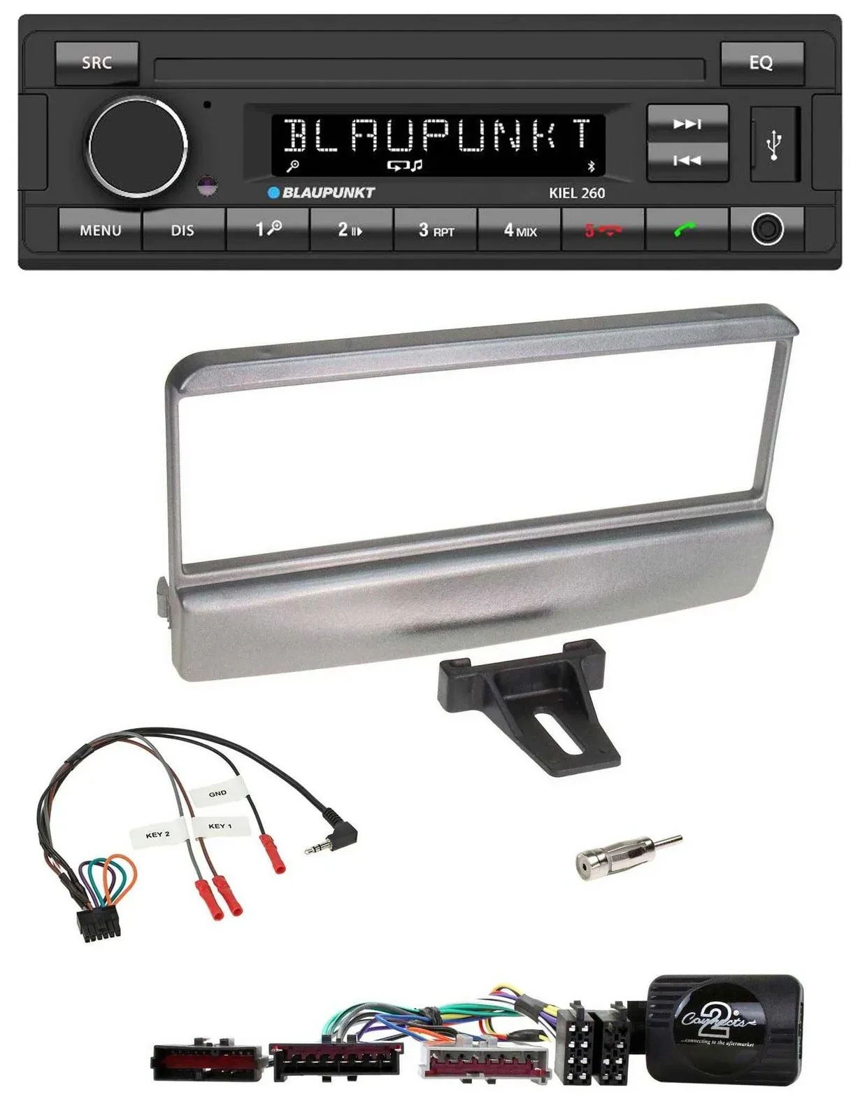 Автомагнитола для Ford Mondeo 2000–2002 Blaupunkt USB, DAB, Bluetooth, серебристая, с поддержкой кнопок на руле