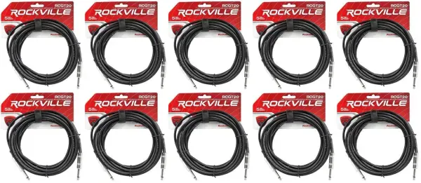 Инструментальный кабель Rockville RCGT20B Black 6.1 м (10 штук)