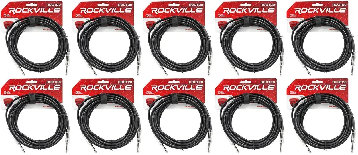 Инструментальный кабель Rockville RCGT20B Black 6.1 м (10 штук)