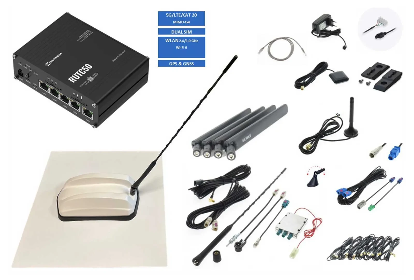 Teltonika 5G WLAN Router RUTC50 ANT830 weiß UKW DAB Träger 15903 TEL-RUTC50-830-