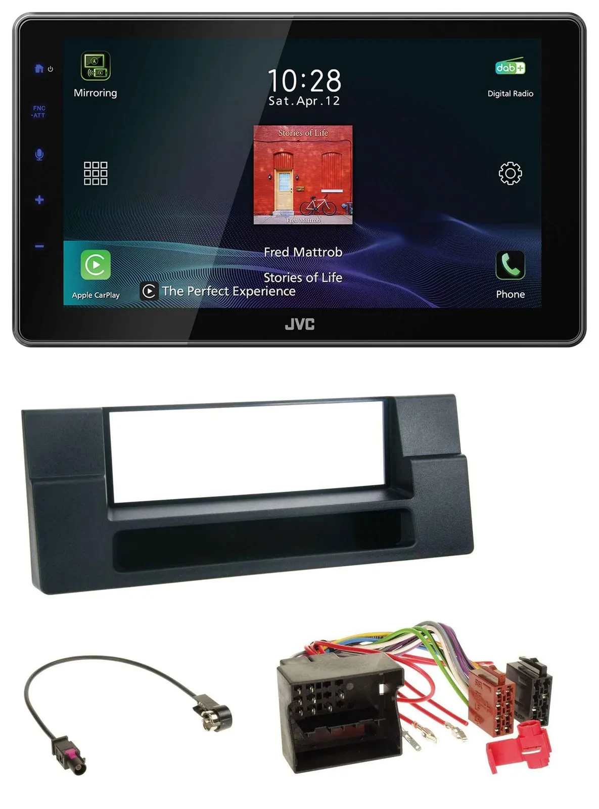 JVC DAB MP3 Bluetooth USB Autoradio für BMW X5 E53 5er E39 Quadlock Ablagefach