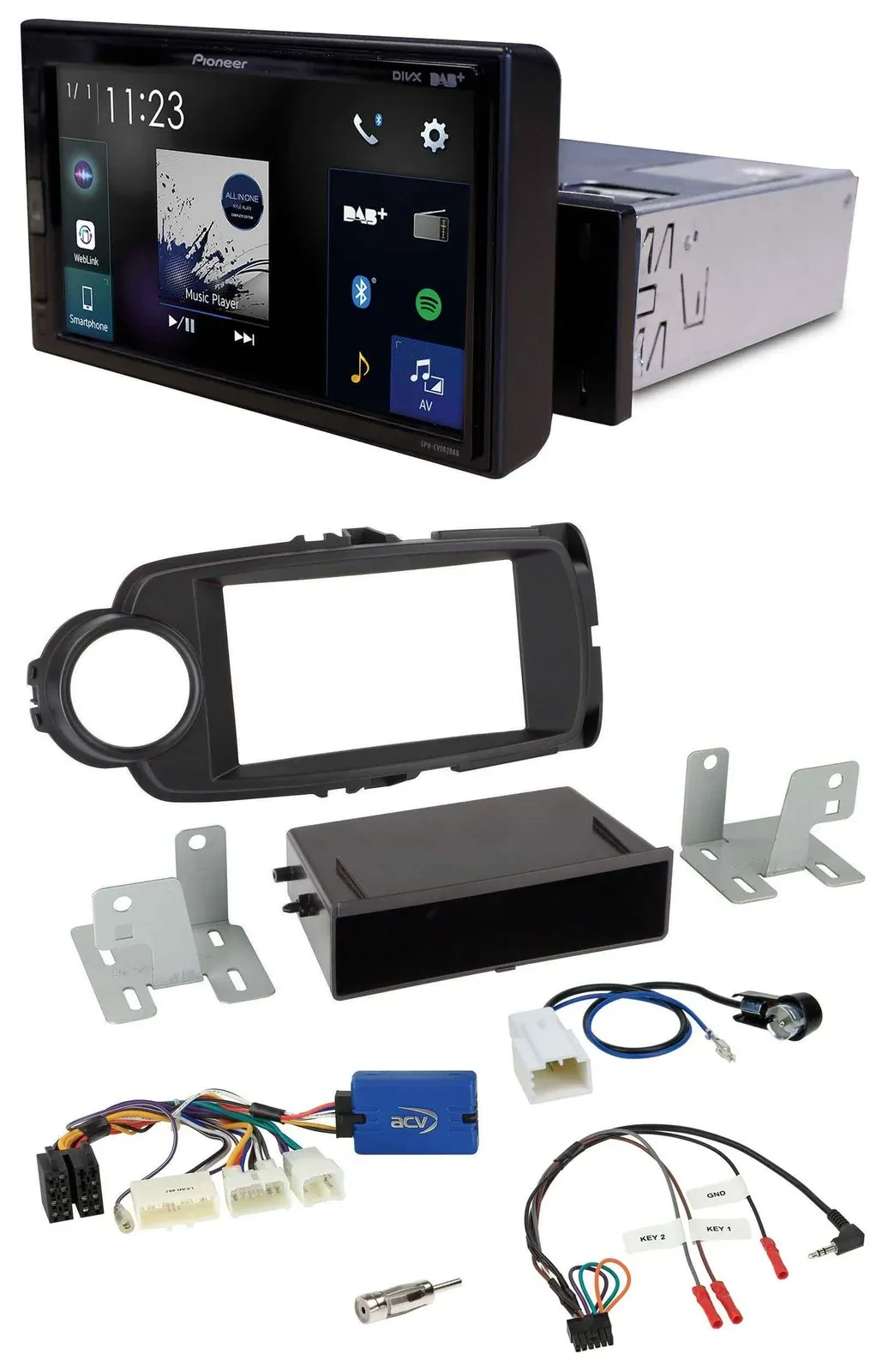 Pioneer DAB Lenkrad Bluetooth USB Autoradio für Toyota Yaris ab 2014 schwarz 28-