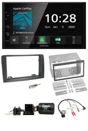 Kenwood Bluetooth Lenkrad DAB USB 2DIN Autoradio für Fiat Idea 2006-2012 grau