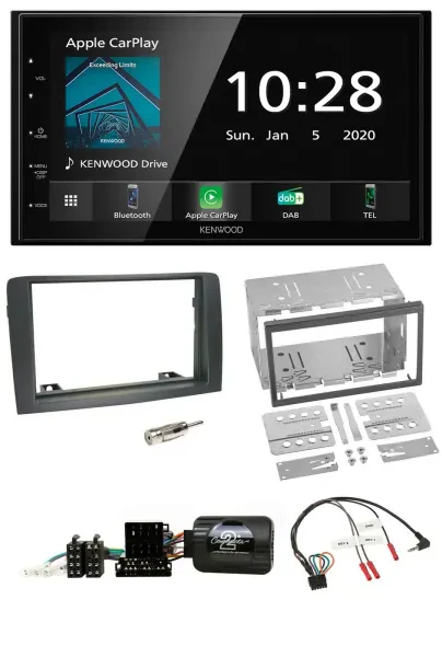 Kenwood Bluetooth Lenkrad DAB USB 2DIN Autoradio für Fiat Idea 2006-2012 grau