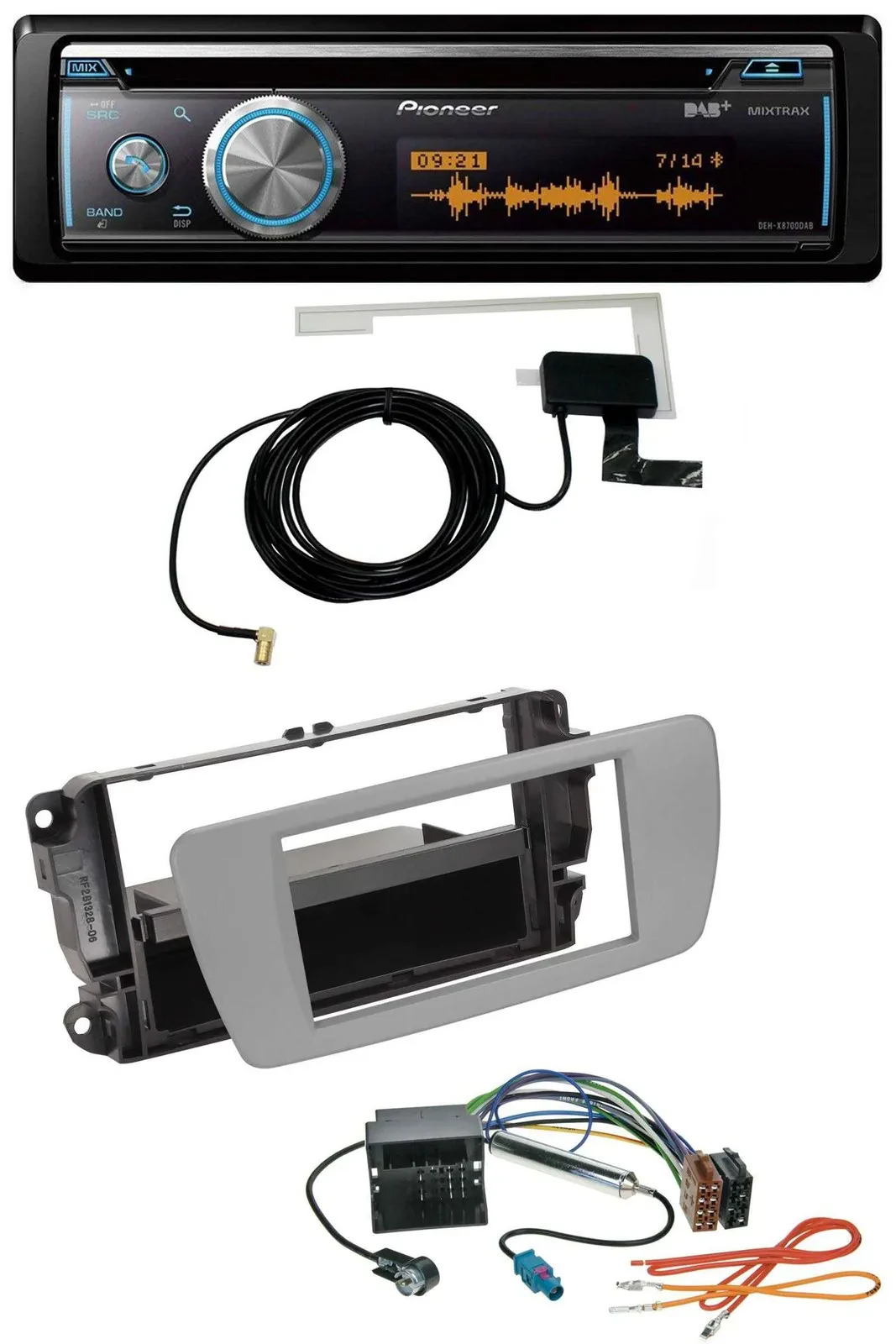 Автомагнитола для Seat Ibiza (с 2008) Pioneer Bluetooth DAB MP3 USB CD, серый