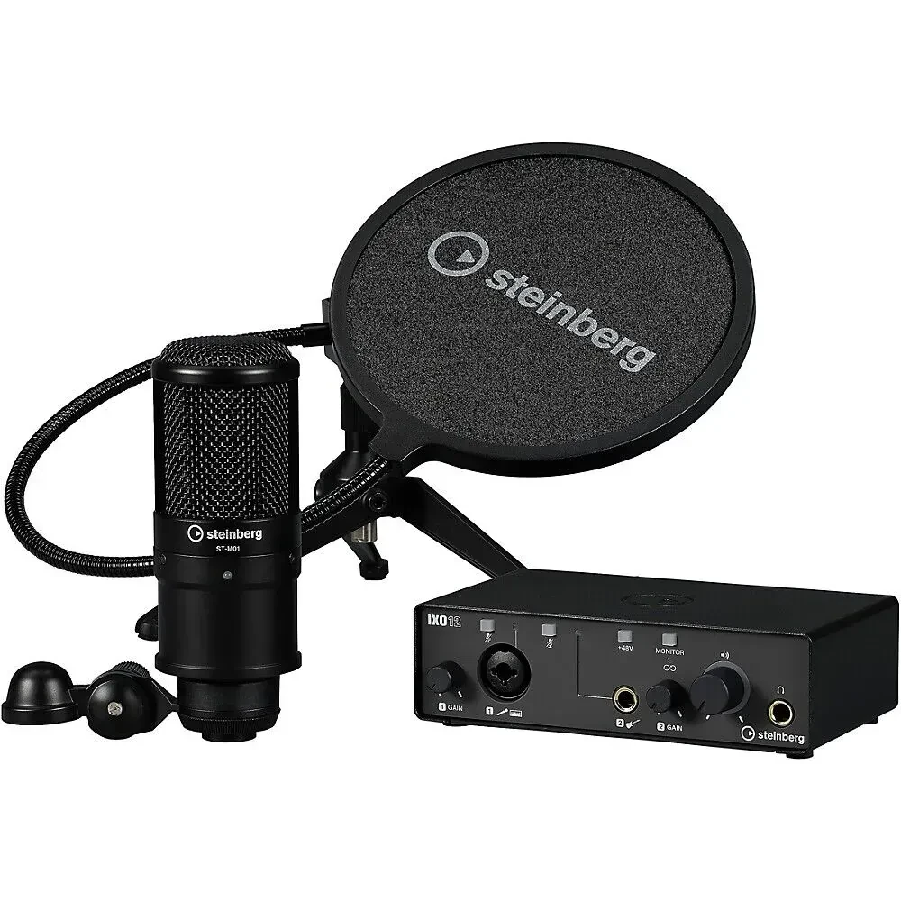 Аудиоинтерфейс для подкастинга Steinberg IXO12 B 2x2, 24-bit/192kHz, USB (набор) с микрофоном, настольной стойкой и поп-фильтром