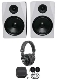 (2) Rockville APM8W 8" Powered USB Studio Monitors+Stands+Pads+Mic+Headphones