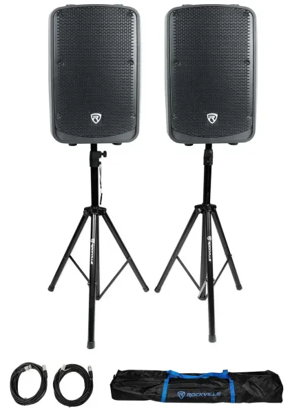 2 Rockville TITAN 12 12" 2000w Active DJ PA Speakers/Bluetooth/DSP+Stands+Cables