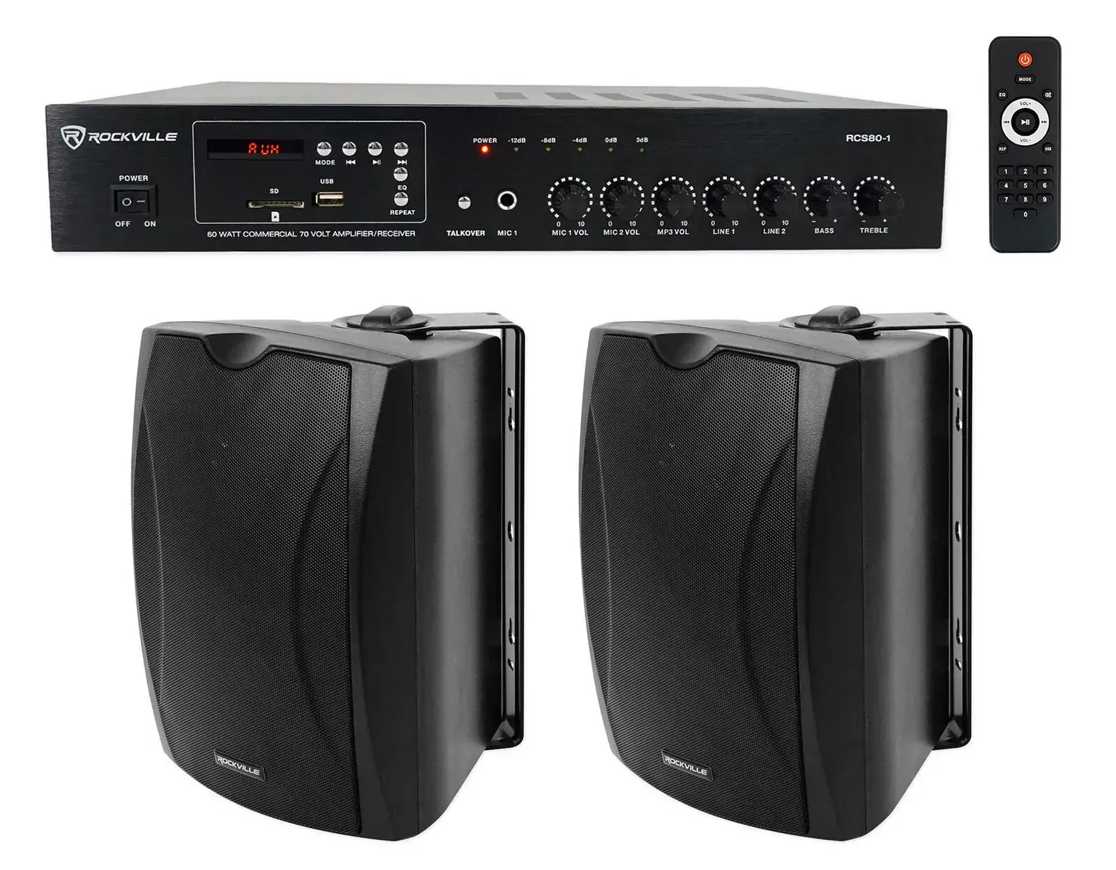 Настенная акустика Rockville RCS80-1+(2) WET-6B Black с усилителем (пара)