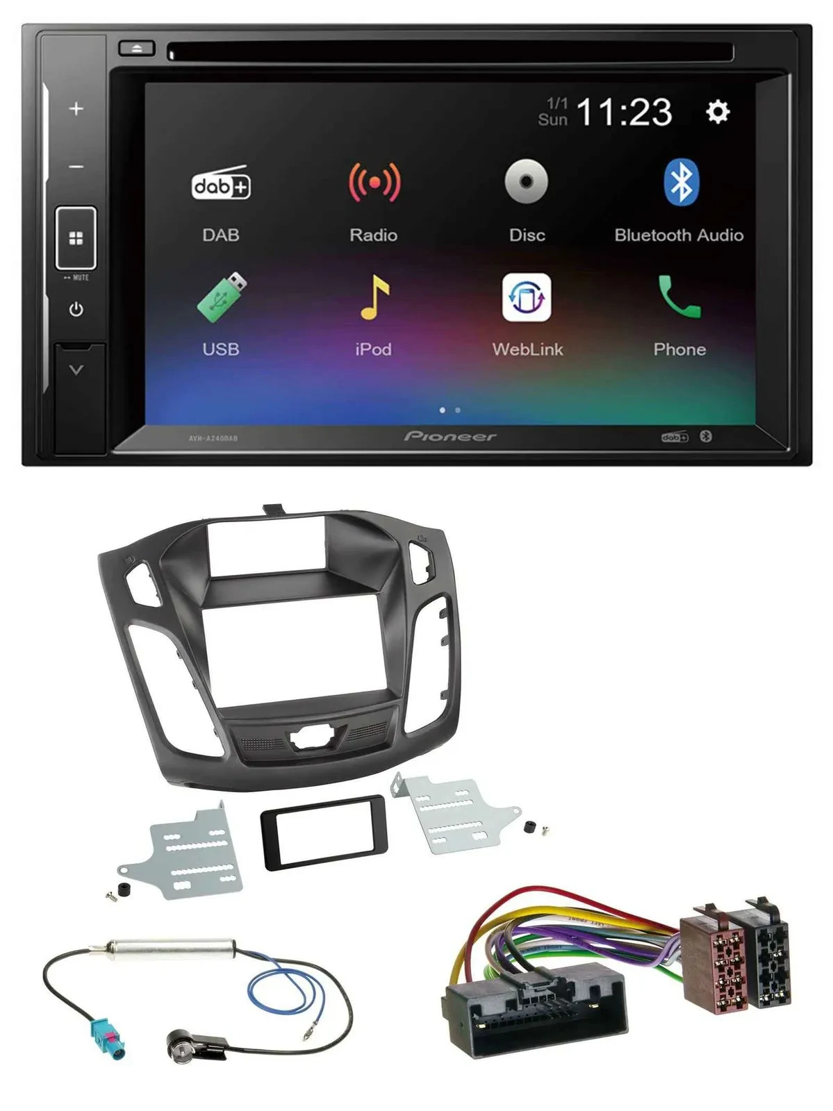 Pioneer Bluetooth MP3 USB 2DIN DAB DVD Autoradio für Ford Focus (2011-2014)