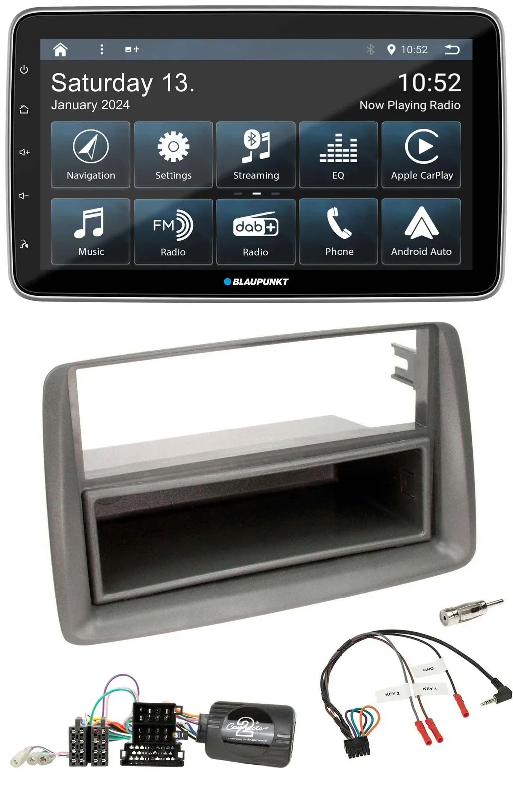 Автомагнитола для Fiat Panda 169 (2007–2012) Blaupunkt USB, DAB, SD, Bluetooth, поддержка управления на руле, серый