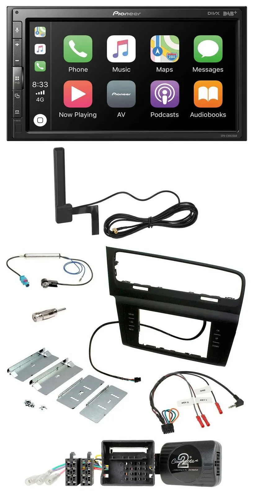 Автомагнитола Pioneer 2 DIN, Bluetooth, DAB, USB для VW Golf VII (с 2012)