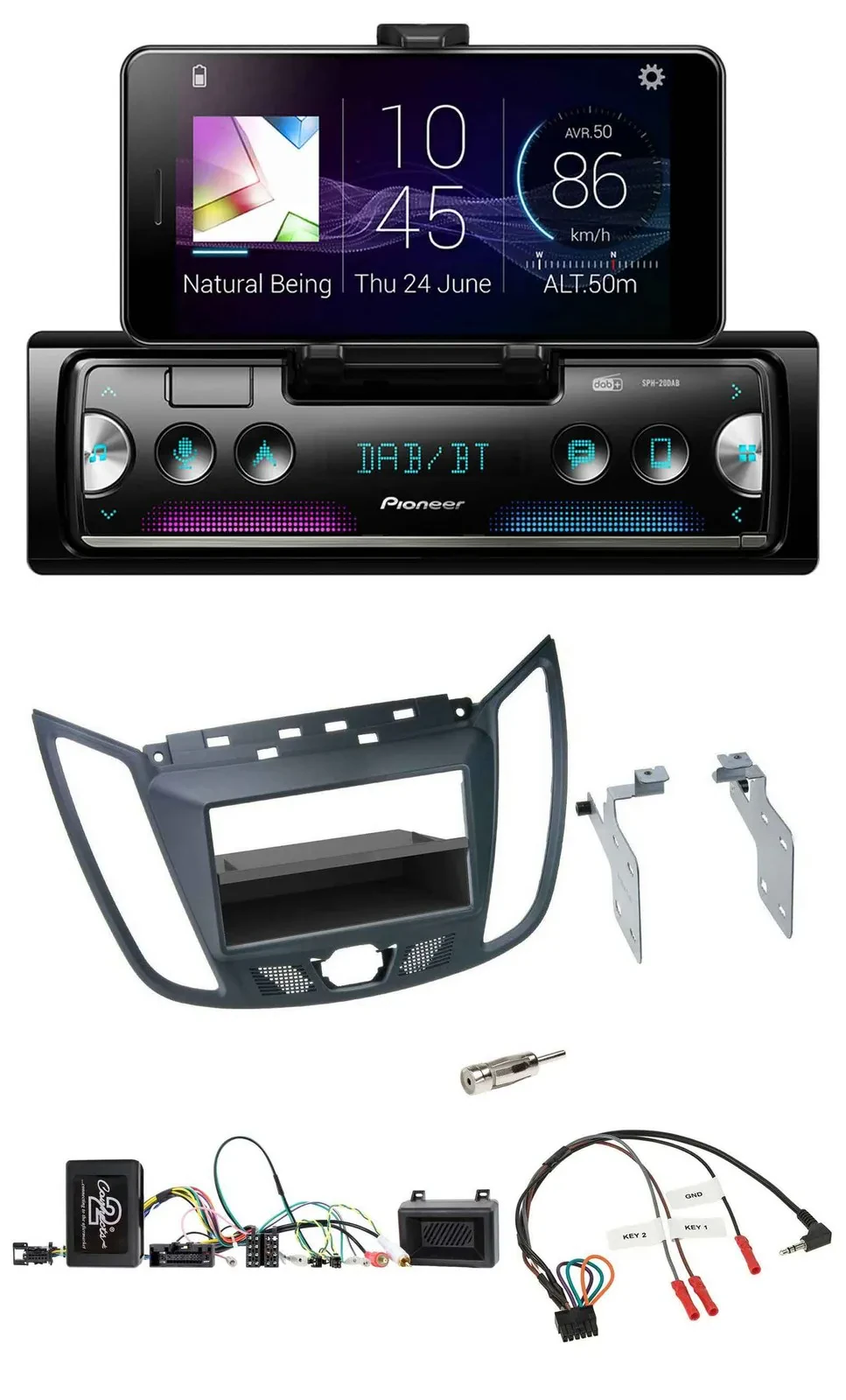 Pioneer USB Lenkrad Bluetooth DAB Autoradio für Ford C-Max Kuga dunkelgrau