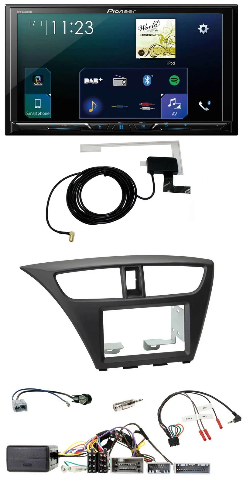 Автомагнитола для Honda Civic Pioneer 2DIN DAB Bluetooth USB, поддержка управления на руле, черный