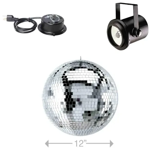 ProX MB-12 12" Club Party Glass Mirror Disco Ball w Motor Mount & Pinspot Light