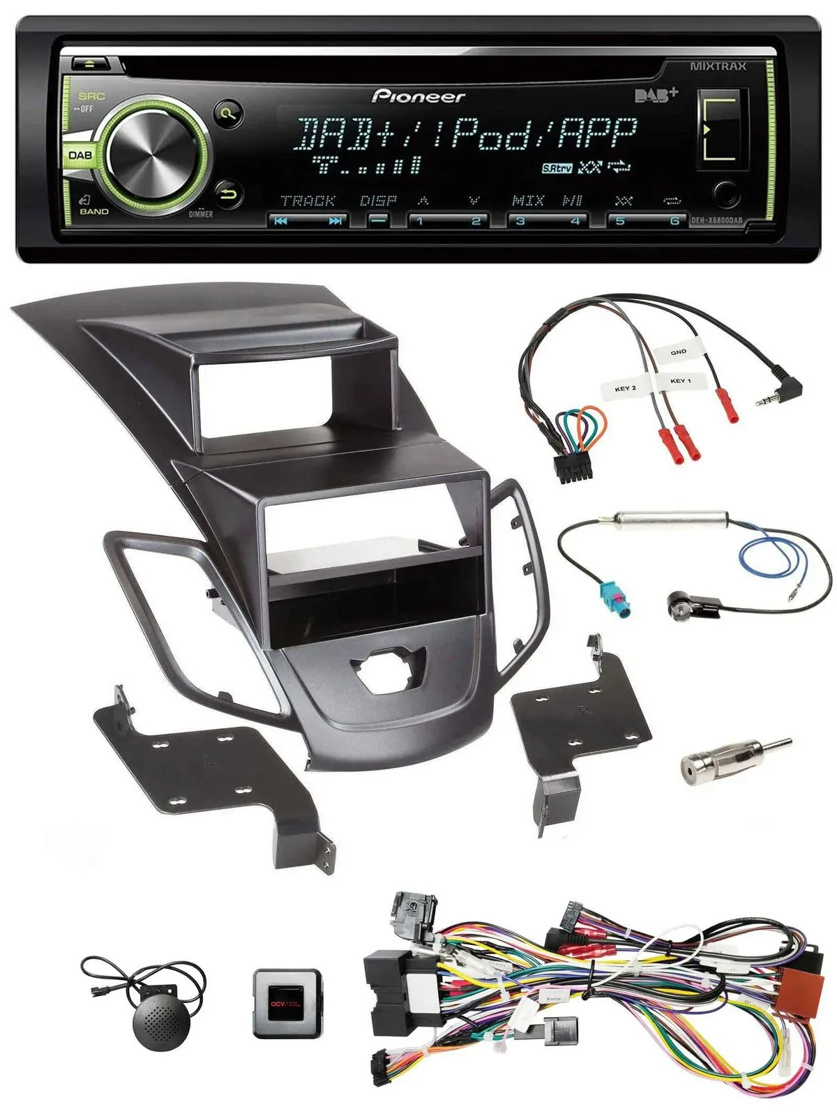 Pioneer DAB USB MP3 Lenkrad CD Autoradio für Ford Fiesta 08-10 Display schwarz