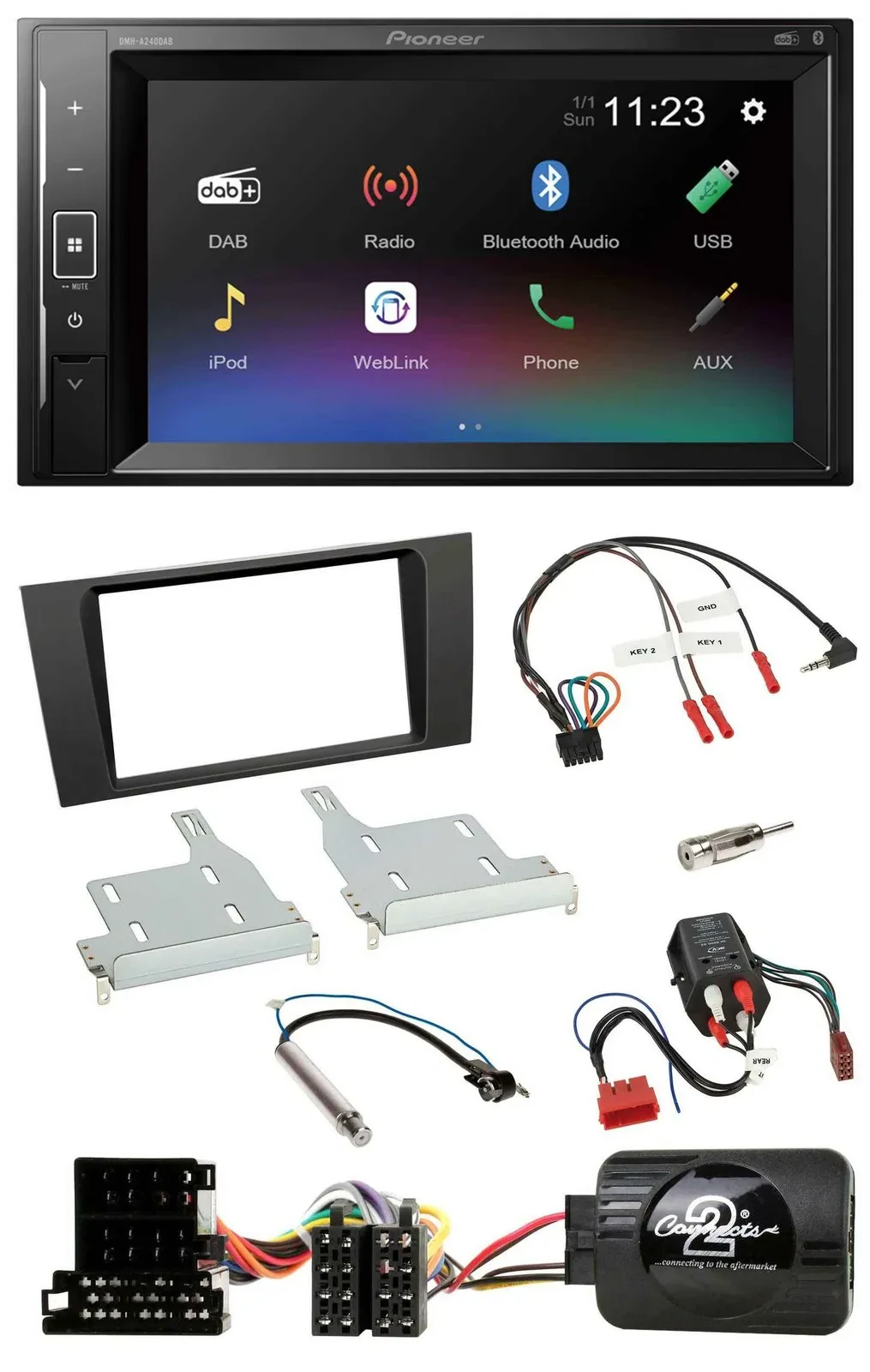 Автомагнитола Pioneer 2-DIN, DAB, Bluetooth, USB для Audi A4 (1999–2001), совместима с Bose