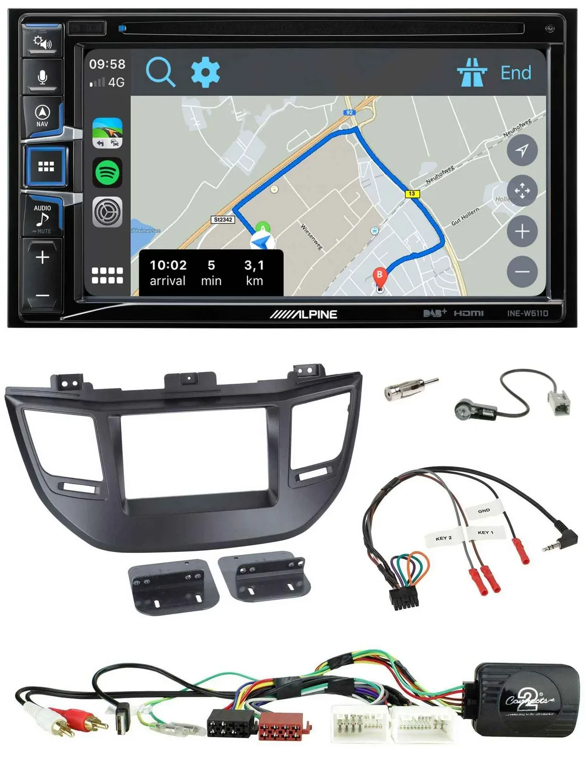Alpine DAB TMC Bluetooth 2DIN USB Lenkrad Navigation für Hyundai Tucson 15-20 sc