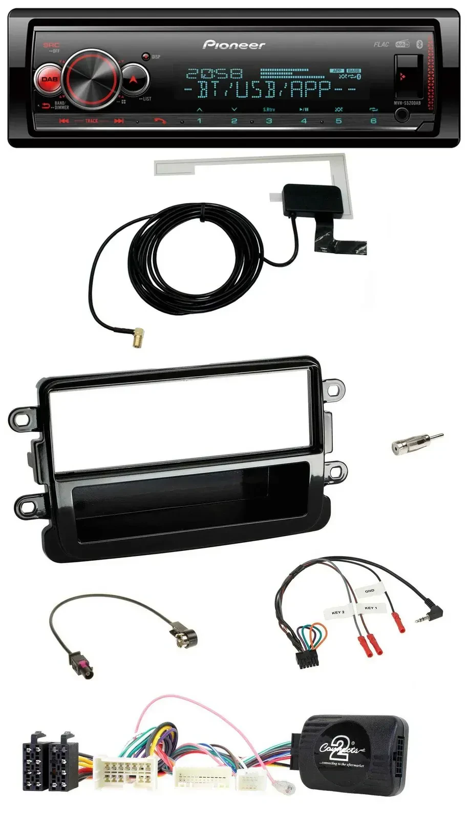 Автомагнитола Pioneer DAB, Bluetooth, USB для Dacia с 2012, совместимая с кнопками на руле, piano black