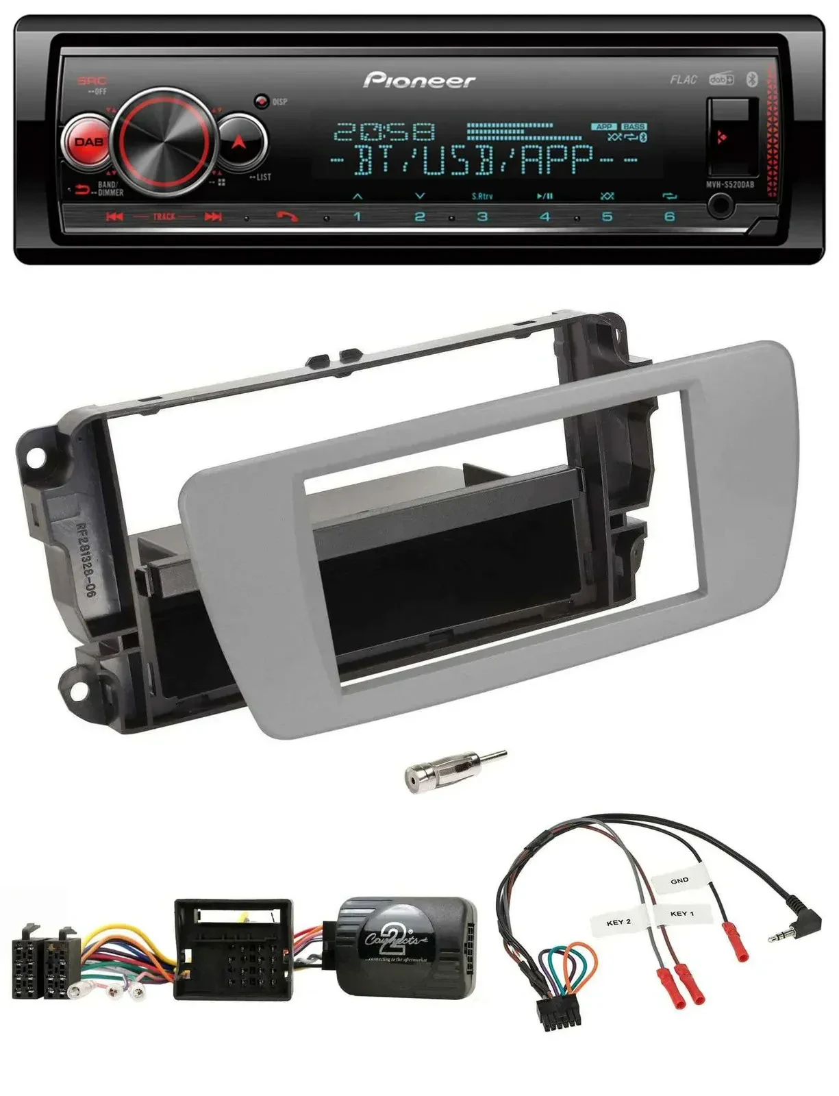 Автомагнитола Pioneer DAB, Bluetooth, USB для Seat Ibiza, серый