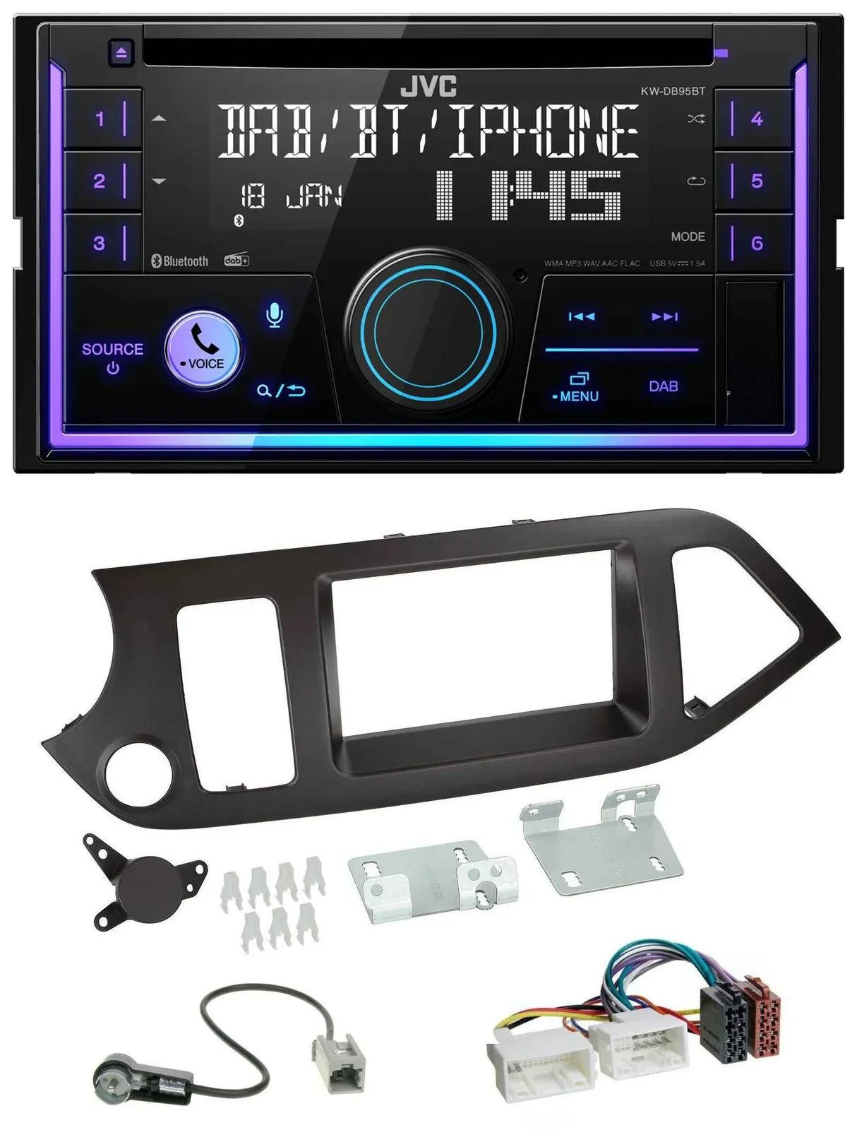 JVC MP3 USB 2DIN DAB Bluetooth CD Autoradio für Kia Picanto ab 11 ohne Start-Sto