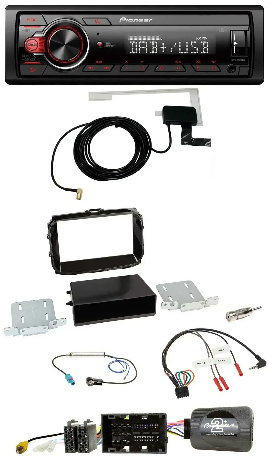 Автомагнитола для Alfa Romeo Giulietta (2013–2021) Pioneer 1DIN, MP3, DAB, USB, поддержка кнопок на руле, чёрный глянец